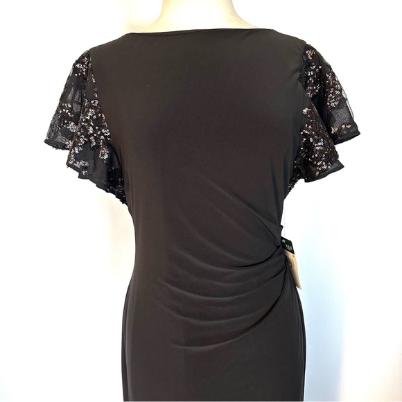 LAUREN RALPH LAUREN EVENING BLACK EMBELLISHED FLUTTER SLEEVE PARTY DRESS NWT 10 - Picture 7 of 14